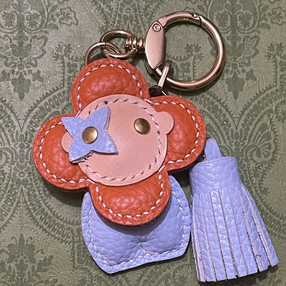 Handmade leather Vivian bag charm blue and orange LV accessory